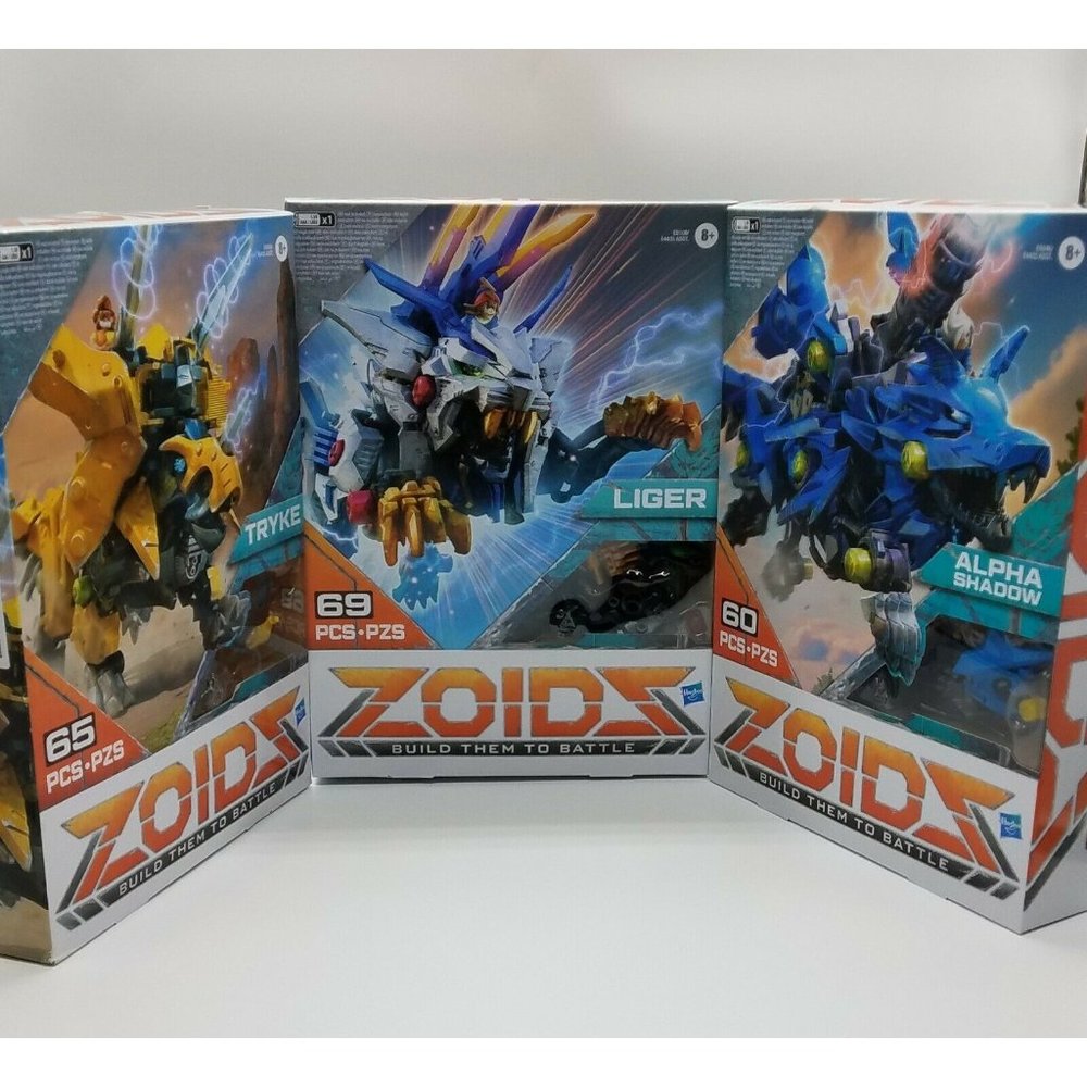 ZOIDS Hasbro Giga Battlers Liger, Alpha Shadow and Tryke Buildable Figure Bundle